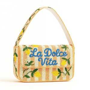 Bolso Rectangular Bordado a Mano con Diseño de Limones y Texto La Dolce Vita, Bolso de Algodón Artesanal, Regalos y Artesanías>Artesanías - Product Image 1