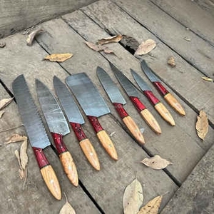 Ensemble de 8 couteaux de chef en acier Damas à manche en bois, vente chaude, accessoires de cuisine professionnels, commande minimum 10 pièces - Product Image 3