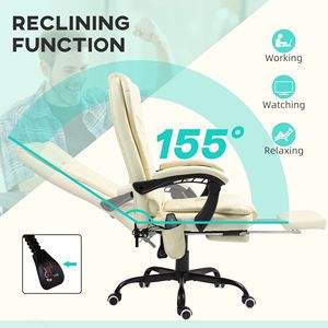 Sedia da Ufficio Contemporanea Bianco Crema a 7 Punti di Supporto, Schienale Alto con Supporto Lombare, Poggiapiedi e Funzione Massaggio per Casa e Ufficio - Product Image 5