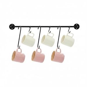 Support mural en métal pour tasses avec 6 crochets pour rangement de cuisine, design minimaliste, finition peinture cuite durable, à un seul niveau - Product Image 6