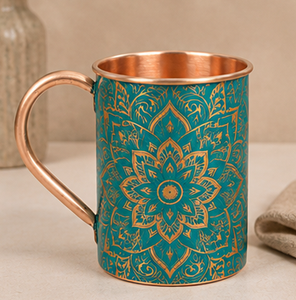 <b>Copper</b> <b>Mug</b> With Black Mandala Design Bohemian Style Home Drinkware Eco-Friendly Handle Onyx Black Floral Cocktail Drinkware - Product Image 2