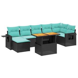 Set di divani da giardino in polyrattan nero da 8 pezzi con cuscini, eleganti mobili da esterno - Product Image 2