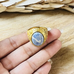 Trendy Best Design <b>Lapis</b> <b>Lazuli</b> <b>Rings</b> Boho Brass <b>Ring</b> Women 18k Gold Plated Filigree Swirl Cocktail Jewelry Wholesale/OEM/ODM - Product Image 2