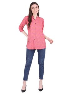 Chemise décontractée SAZU en coton et rayonne imprimée pour femme, coupe régulière, tissu léger et doux, boutonnée, haut imprimé tendance - Product Image 3