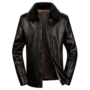 Reasonable Price Men Casual Mandarin Collar Zip Up Long Sleeve Solid Color Real <b>Leather</b> Waterproof <b>Winter</b> Motorcycle <b>Jacket</b> - Product Image 2