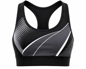 เสื้อชั้นในกีฬาผู้หญิงสีดำแบบ Racerback คอกว้างไร้ตะเข็บ ระบายอากาศได้ดี รองรับแรงกระแทกสูง สำหรับออกกำลังกาย โลโก้ด้านหน้า แต่งขอบตัดสี - Product Image 1
