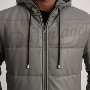 Manteau d'hiver matelassé long en cuir gris pour homme, avec capuche, en similicuir rembourré, parka de qualité supérieure - Product Image 3