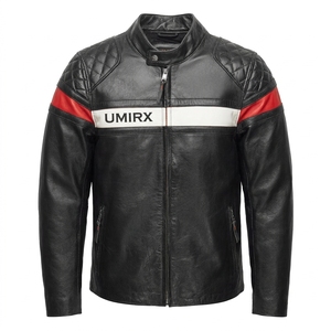 UMIRX Men's Black <b>Leather</b> Motorcycle <b>Jacket</b> Full Sleeve Color Blocked Windproof Front Logo All Seasons Racing Wear - Product Image 1