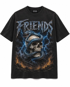 Camiseta negra para hombre con estampado de calavera y serpiente, corte regular, cuello redondo, manga corta, estilo punk, jersey de algodón con logo personalizado. - Product Image 1