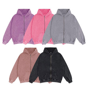 Sweat à capuche zippé délavé pour homme, style vintage oversize, veste décontractée d'automne, sweat-shirt en coton avec poches, coupe décontractée, streetwear - Product Image 1