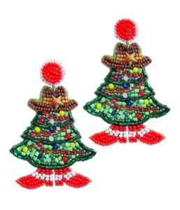 Christmas Dangle Earrings New Arrival Cross-Border Handmade <b>Beads</b> Gold Trendy Creative for Parties Christian Style - Product Image 1