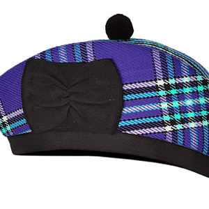 Chapeau Glengarry en tissu mélangé 100 % acrylique à motif tartan violet avec pompon rouge et nœud latéral, casquette écossaise 2026 - Product Image 4