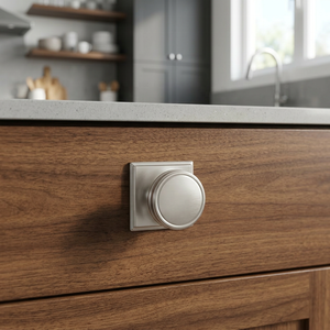 Poignée de meuble moderne en laiton antique, bouton rond avec plaque de fixation carrée, durable, pour tiroir de cuisine, porte, chambre, salle de bain - Product Image 6
