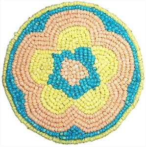 Handmade Embroidered Floral Coasters-Knitted Polyester/Cotton-Eco-Friendly Customizable Set of 6 in Yellow Green & Peach - Product Image 3