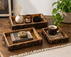 Wooden Serving Tray <b>Set</b> of 3 Rectangular Nesting Trays Decorative <b>Breakfast</b> Serving Tray Wholesale - Product Image 6