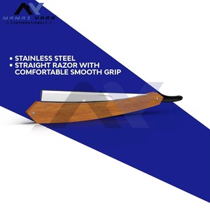 Kit de rasoir droit professionnel de qualité supérieure, manche en bois, lames à bord simple en acier inoxydable, rasoir de barbier pour salon - Product Image 1