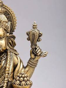 Estatua de Ganesha de 13 Pulgadas en Latón sobre Base de Madera, Estilo Art Deco, Pop Art, Religiosa, Ecológica, Hecha a Mano, Regalo para Diwali - Product Image 5