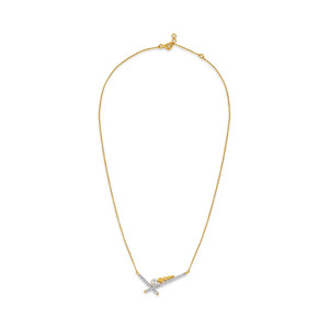 Modern <b>T</b> <b>Bar</b> Diamond <b>Necklace</b> with White Stone Drop and Sleek Geometric Accent - Product Image 2