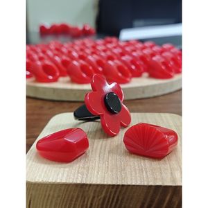 Designer Red Resin Fan Cut Finger <b>Ring</b> Handmade Glossy Geometric Statement Fashion Jewelry for Women Girls Daily Wear - Product Image 3