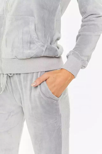 ชุดเซ็ตแทรคสูทผ้ากำมะหยี่แบบมีฮู้ดสำหรับผู้หญิง ออกแบบเองได้ สีพื้น ผ้าฝ้าย 100% ระบายอากาศดี ขายส่ง - Product Image 5