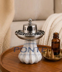 Luxury White Marble Incense Burner with Stainless Steel Lid Elegant Handcrafted <b>Bakhoor</b> Holder And <b>Oud</b> Burner For Modern Home - Product Image 6