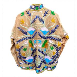 Indian Hand Embroidered Eco-Friendly Quick Dry Breathable Corduroy Suzani <b>Jacket</b> Boho <b>Hippie</b> Women with Cotton Stripe Liner - Product Image 5