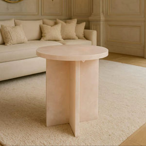 Luxury Pink Onyx Stone Round Side Table | Modern Marble Accent Table | Solid Pedestal Coffee Table for Living Room Decor - Product Image 1