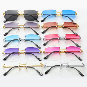 LMA 072 Hot Selling Europe Ins Men High Quality Gold Metal UV400 Gradient Brown Lens Women Custom Shades Rimless <b>Sunglasses</b> 2024 - Product Image 6