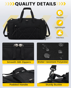Bolsa Deportiva Unisex de Corduroy con Forro de Poliéster, Gran Capacidad, Correa Ajustable, Cierre de Cremallera, Color Negro Sólido, Informal, para Fitness y Viajes - Product Image 3