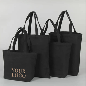 Bolsa de lona negra hecha de material 100% algodón para compras diarias y viajes con logotipo y tamaño personalizados. - Product Image 1
