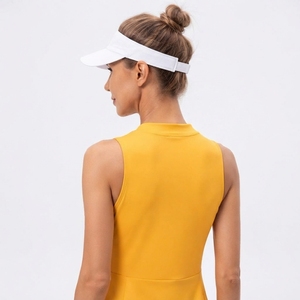 <b>Women</b> <b>Yellow</b> Sleeveless Tennis <b>Dress</b> Round Neck Fitted Moisture Wicking Solid Color With Pockets Summer Sport Wear - Product Image 4