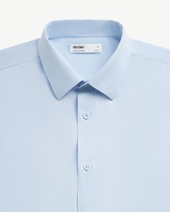 เสื้อเชิ้ตผู้ชายแขนสั้นทรงเข้ารูปสีพื้นสไตล์ลำลองสำหรับธุรกิจ ระบายอากาศได้ดี ผลิตจากผ้าถักโพลีเอสเตอร์ เหมาะสำหรับฤดูใบไม้ร่วง สามารถสั่งตัดได้ตามต้องการ - Product Image 3