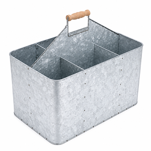 Wholesale Farmhouse Galvanized Metal Utensil <b>Caddy</b> with Wooden Handle Cutlery Holder Storage Organizer Table and Outdoor Picnic - Product Image 1