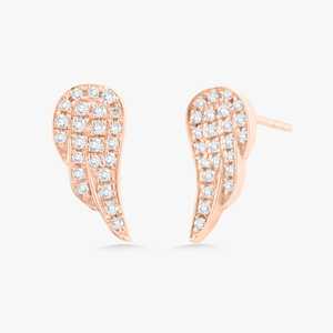 <b>Angel</b> <b>Wing</b> Stud Earrings Feather Round Cut Lab Grown Diamond Minimalist Everyday Wear Push Back Solitaire <b>Jewelry</b> 14k Solid Gold - Product Image 3