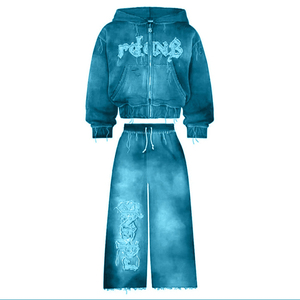 Ensemble de survêtement deux pièces hiver brodé effet vieilli, 100 grammes, taille élastique, décontracté, mode, imperméable, écoresponsable, streetwear - Product Image 4
