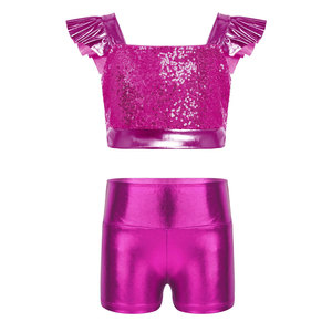 Uniformes de porristas al por mayor para mujer: Top de cuello redondo con espalda cruzada y falda acampanada de cintura elástica - Product Image 4