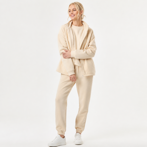 Survêtement polaire pour femme, épaules tombantes, écologique, respirant, uni, sans logo, poches latérales, poignets côtelés, en coton, vente en gros, OEM - Product Image 1