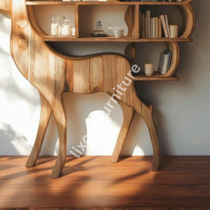 Handcrafted Deer Shaped <b>Solid</b> <b>Wood</b> Bookshelf Creative Animal Design Decorative Floor Display Rack - Product Image 3