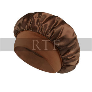 Custom Logo Women Wide Elastic Band Shinning <b>Silk</b> Satin Night Sleeping Chemo Hair Bonnet Hat Cap by Raw to Fine - Product Image 3
