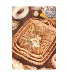 Premium Round Woven Tray 2 Pieces Tray Crafted from High Quality Elegant for <b>Coffee</b> <b>Table</b> & Dinner <b>table</b> Decorative Accent - Product Image 2