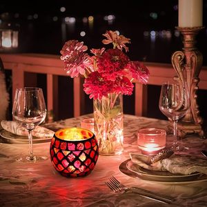 <b>Red</b> Mosaic Glass Tealight <b>Candle</b> Holder Handmade Decorative Votive <b>Candle</b> Cup for Home Decor Diwali Wedding Table Centerpiece - Product Image 5
