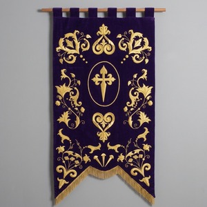 Premium Liturgical Church Hanging Standard Purple Velvet Ceremonial <b>Banner</b> with Gold Fringe - Product Image 6