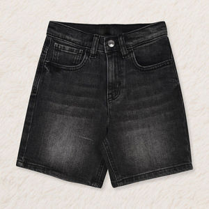 Shorts de Mezclilla Negros de Cintura Alta para Hombre, Estilo Casual Lavado con Bolsillos, Cintura Elástica, Tejido de Algodón de Secado Rápido - Product Image 6