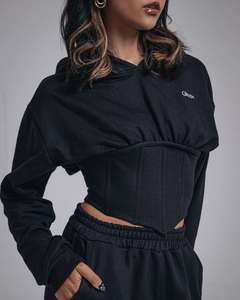Ensemble de survêtement décontracté pour femme, style corset, sweat à capuche et pantalon palazzo, streetwear, deux pièces, hiver, haute densité GSM - Product Image 3