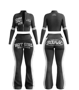 Custom Women's Slim Sports Suit Two-Piece Set Regular Fit Crop Top <b>Pants</b> Casual Style Stand Collar Spring/Summer <b>Spandex</b>/Cotton - Product Image 6
