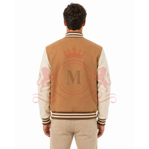 Chaqueta Letterman Beige Camel Más Vendida, Tejido Suave, Mangas en Contraste, Puños Acanalados, Atuendo Elegante de Moda Urbana - Product Image 4