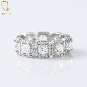 Princess Cut Diamond Band, Full <b>Eternity</b> Wedding <b>Ring</b> for Women, 14K Gold Princess & Round Moissanite Halo <b>Eternity</b> Wedding Band - Product Image 1