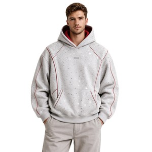 Sudadera con Capucha para Hombre de Forro Polar de Algodón con Panel de Pedrería y Forro en Contraste, Estilo Urbano. Sudaderas para Hombre. Socio de Producción de Ropa Personalizada. - Product Image 1