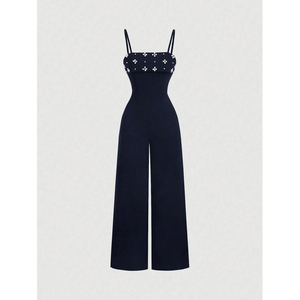 Women Summer <b>Casual</b> Short Sleeve V Neck High Waist Breathable <b>Wide</b> <b>Leg</b> Full Length Solid 100% Polyester <b>Jumpsuit</b> with Pockets - Product Image 2