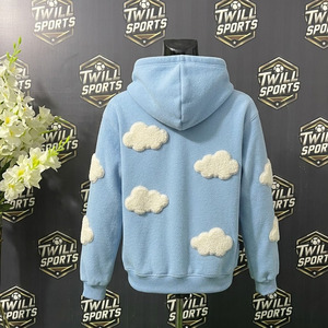 เสื้อฮู้ดผู้หญิงสีฟ้าอ่อนลายเมฆฟูฟ่อง  แบบสวมใส่สบาย  ถักนิตติ้งมีกระเป๋า  ทรงปกติ สไตล์ฤดูใบไม้ผลิ - Product Image 3